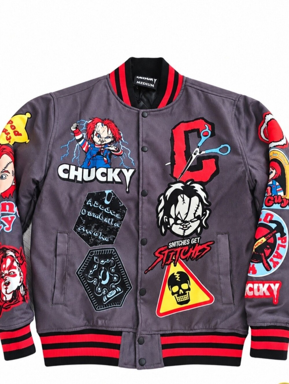 Reason Clothing x Chucky Collaboration Varsity Jacket Men's Medium in Grey NWT